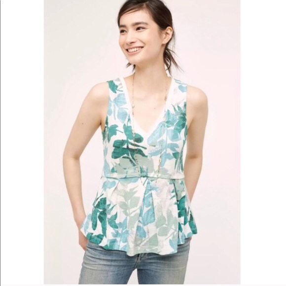 Anthropologie Tops - Deletta Anthropologie top green floral peplum